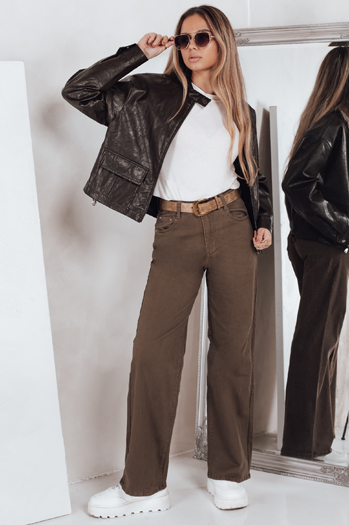 Ženske široke kavbojke rjave barve Dstreet UY2845