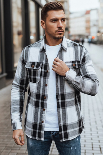 Moška črno-bela karirasta flanelasta srajca Dstreet DX2673