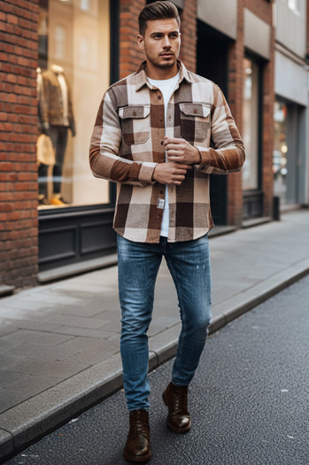 Moška kamelja karirasta flanelasta srajca Dstreet DX2674