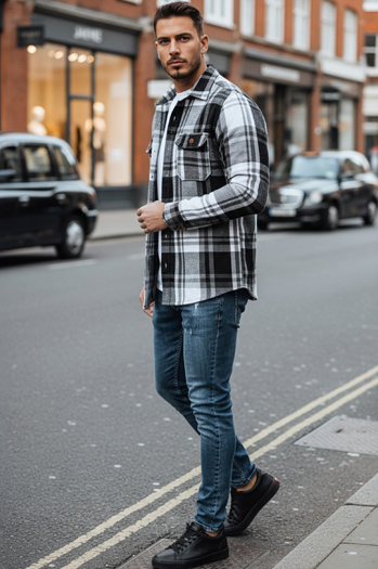 Moška črno-bela karirasta flanelasta srajca Dstreet DX2675