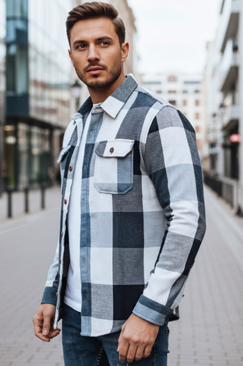 Moška modra karirasta flanelasta srajca Dstreet DX2676