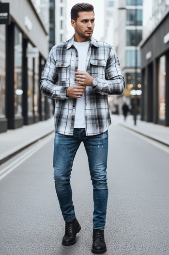 Moška črno-bela karirasta flanelasta srajca Dstreet DX2677