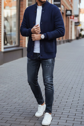 Moški pulover Dstreet WX2346 v mornarsko modri barvi