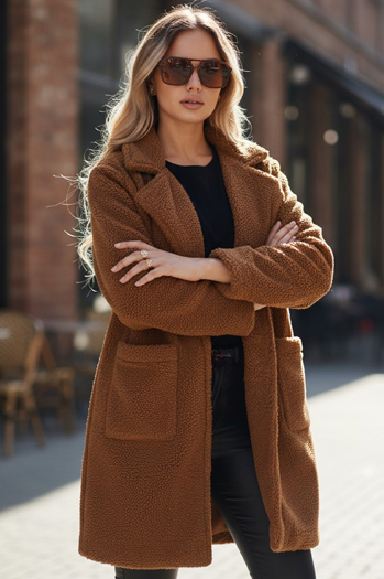 Ženski zimski plašč teddy krzno rjave barve Dstreet NY0752z