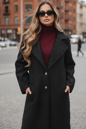 Ženski dolgi plašč iz ovčje kože črne barve Dstreet NY0754z