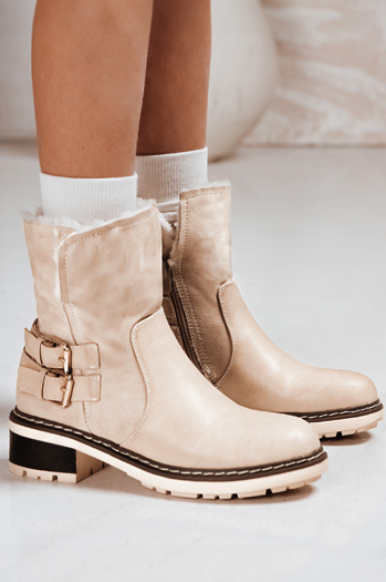 Ženski škornji z ovčjo kožo bež barve Dstreet ZY1249