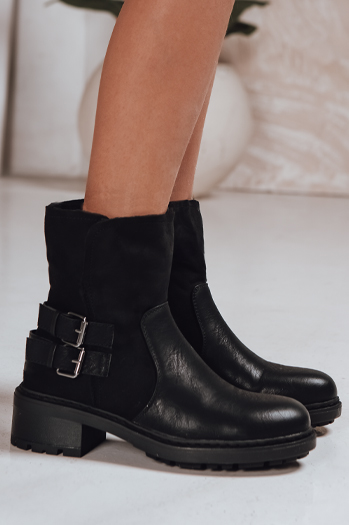 Ženski škornji z ovčjo kožo črni Dstreet ZY1250