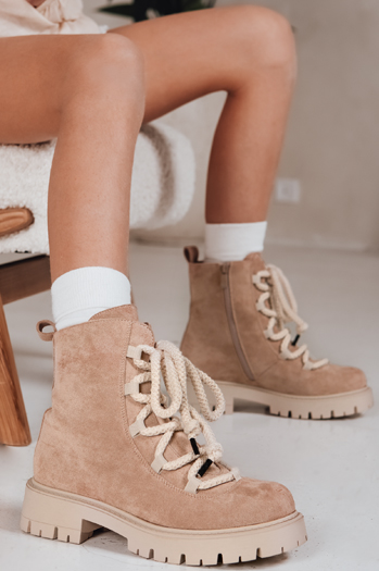 Ženski traperji s čipkami v bež barvi Dstreet ZY1263