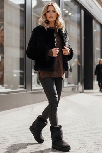 Ženski črni semiš snežni škornji Dstreet ZY1279