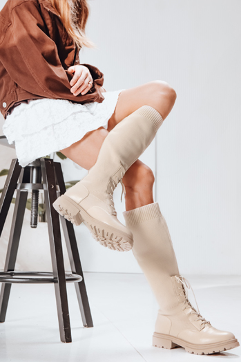 Ženski škornji z nogavicami beige Dstreet ZY1286