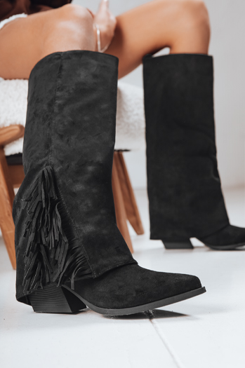 Ženski semiš boho črni škornji Dstreet ZY1287