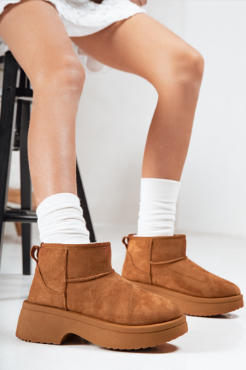 Ženski snežni škornji z debelim podplatom kamelje barve Dstreet ZY1288