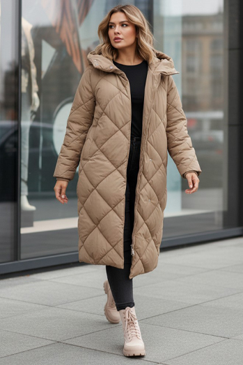 Ženska prešita zimska jakna s kapuco FEMACOAT khaki Dstreet TY5477