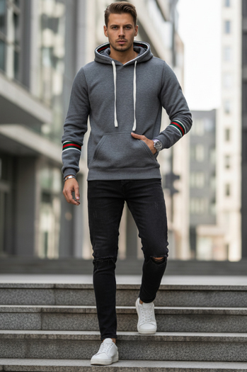 Moška siva jopa s kapuco Dstreet BX5946