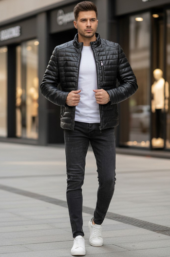 Moška prešita zimska usnjena jakna črna Dstreet TX5113