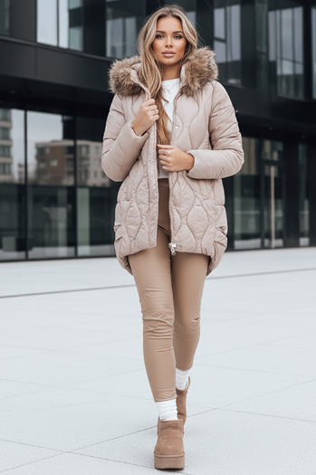 Ženska zimska jakna s krznom bež barve Dstreet TY5494