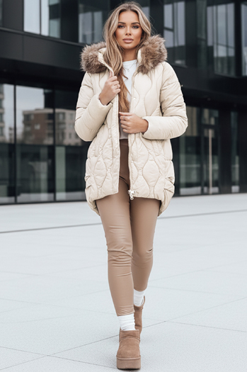 Ženska zimska jakna s krznom ecru Dstreet TY5495