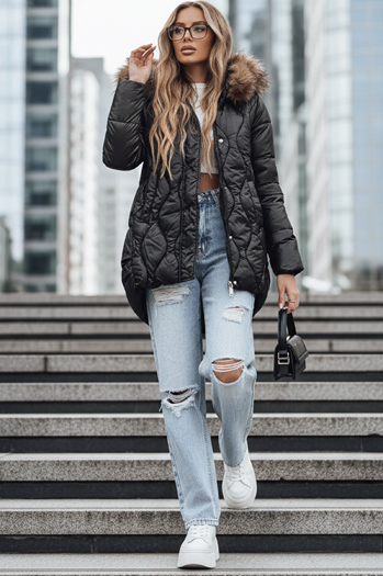 Ženska zimska jakna z umetnim krznom črna Dstreet TY5501