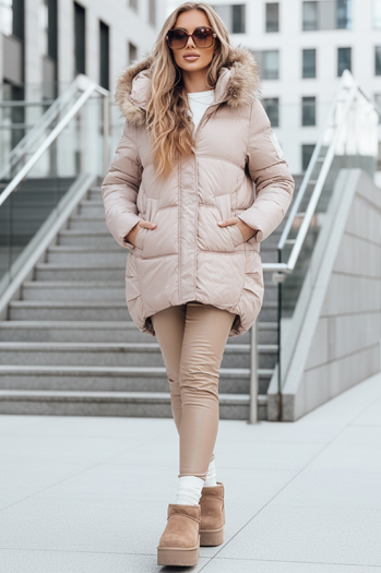 Ženska prešita zimska jakna s kapuco bež barve Dstreet TY5506