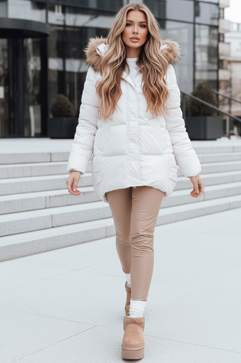 Ženska prešita zimska jakna s kapuco svetlo bež Dstreet TY5507