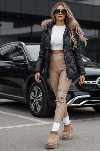 Ženska zimska jakna z umetnim krznom črna Dstreet TY5514