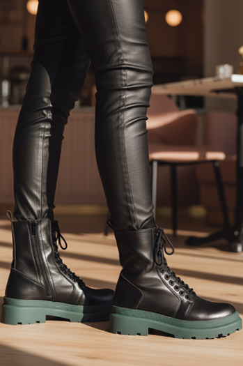 Ženski škornji HARDSTEP vezani črni Dstreet ZY1304