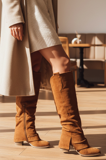 Ženski škornji Dstreet ZY1309 iz kameljega semiša