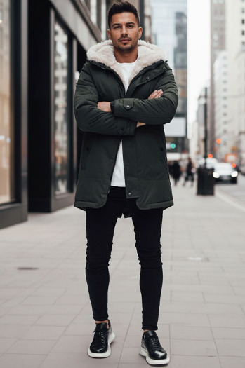 Moška zimska jakna parka s kapuco zelena Dstreet TX4963z