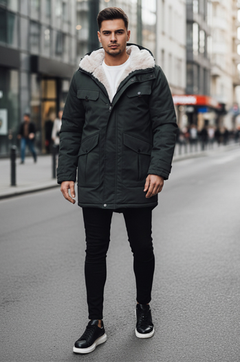 Moška zimska jakna parka s kapuco zelena Dstreet TX4961z