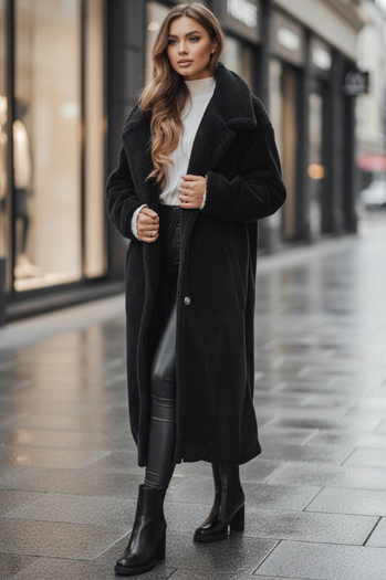 Ženski zimski plašč teddy krzno dolg črn Dstreet NY0760z