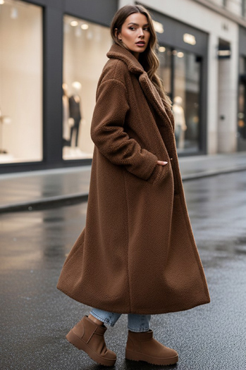 Ženski zimski plašč teddy krzno dolga kamelja barva Dstreet NY0759z