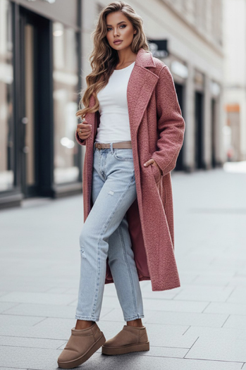 Damski dolg plašč iz ovčje kože roza barve Dstreet NY0755z