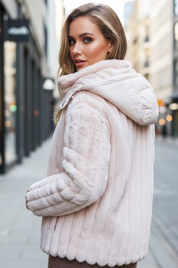 Ženska krznena jakna s kapuco roza Dstreet TY5277z