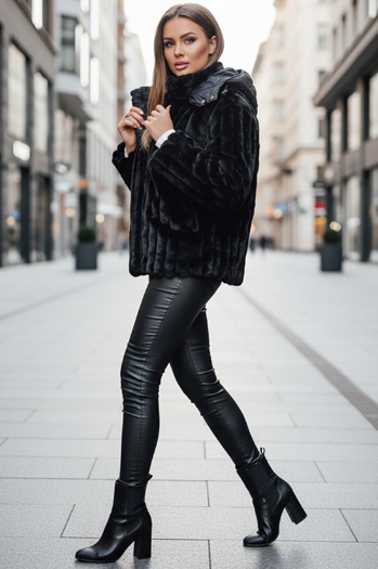 Ženska krznena jakna s kapuco črna Dstreet TY5276z