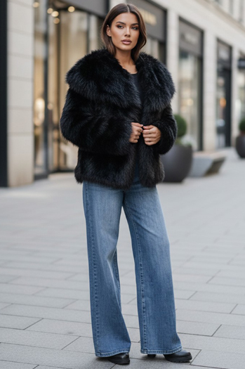 Ženski kratek črn krznen plašč ZARAFIA Dstreet TY5117z