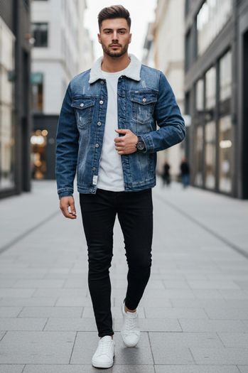 Ocieplana kurtka męska jeansowa ciemnoniebieska Dstreet TX4729z