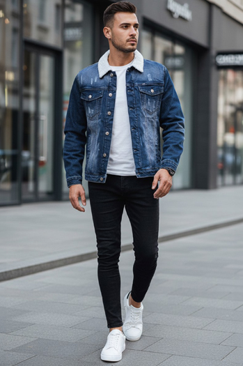 Ocieplana kurtka męska jeansowa niebieska Dstreet TX4727z