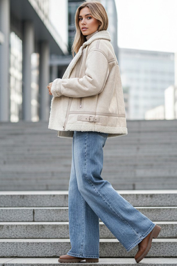 Ženska jakna iz ovčje kože ramones beige Dstreet TY5245