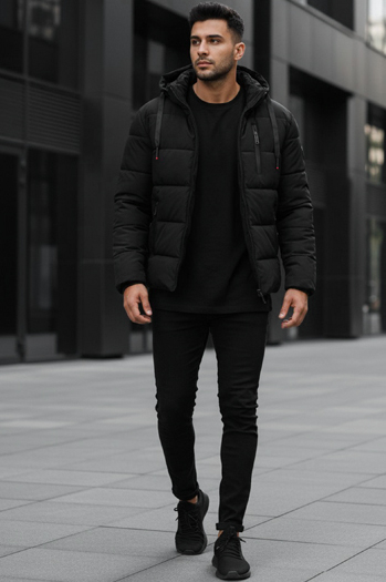 Moška prešita zimska jakna s kapuco črna Dstreet TX5117