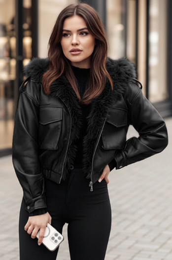 Ženska usnjena jakna s krznom SOFTREBEL black Dstreet TY4762z