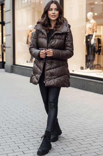 Ženski prešiti zimski plašč s kapuco BLOOM mocha Dstreet TY4517z