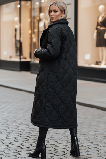 Ženski prešiti dolgi plašč TRENDIFY black Dstreet TY4378z