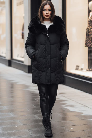 Ženska zimska jakna MORISIO dolga prešita s kapuco črna Dstreet TY4702z