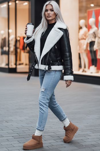 Ženska zimska usnjena jakna BELLCIAO black and beige Dstreet TY4685z