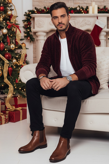 Moški odpeti pulover bordo barve Dstreet WX2233z