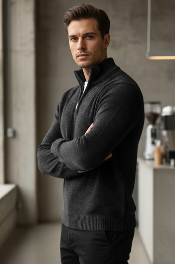 Moški pulover s pokončnim ovratnikom temno sive barve Dstreet WX2351