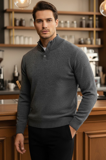 Moški pulover s stojalom svetlo sive barve Dstreet WX2356