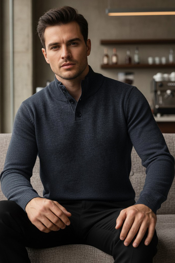 Moški pulover s pokončnim ovratnikom mornarsko modra Dstreet WX2357