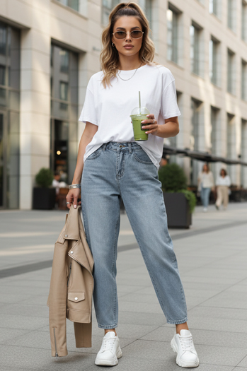 Ženske kavbojke z visokim pasom baggy jeans modre barve Dstreet UY2856