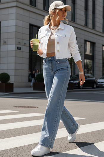 Ženske široke kavbojke modre barve Dstreet UY2871